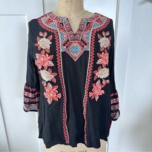John Mark Embroidered Velvet Tunic bell sleeve